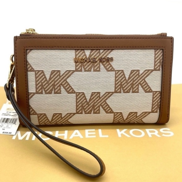 Michael Kors Large Double Zip Wallet Wristlet Brown - Picture 1 of 8